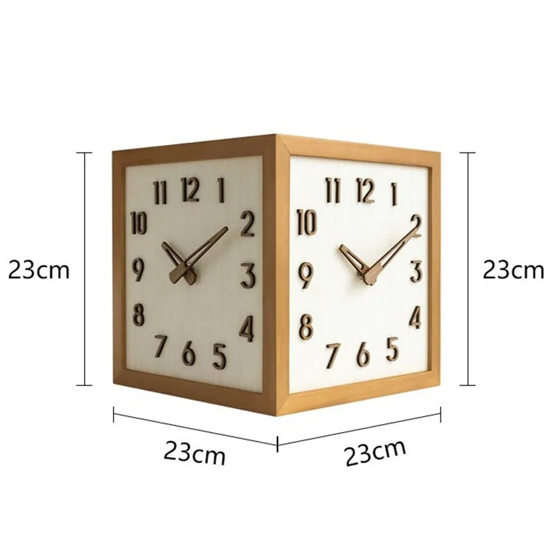 Corner Wall Clock Wood Double Sided Wall Watch Luxury Aesthetic Modern Clocks