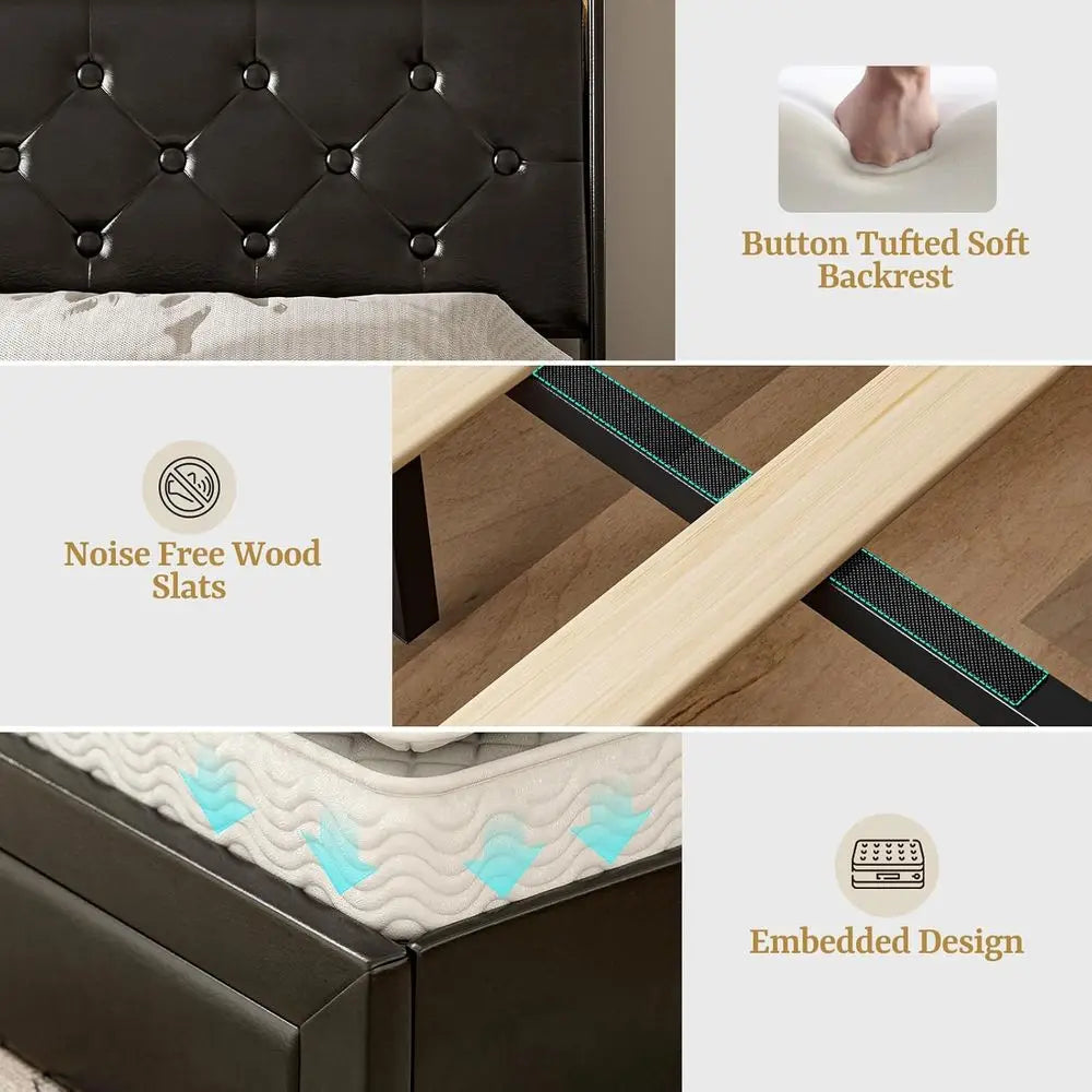 California King Bed with 4 Drawers, Hidden Storage, Upholstered Platform