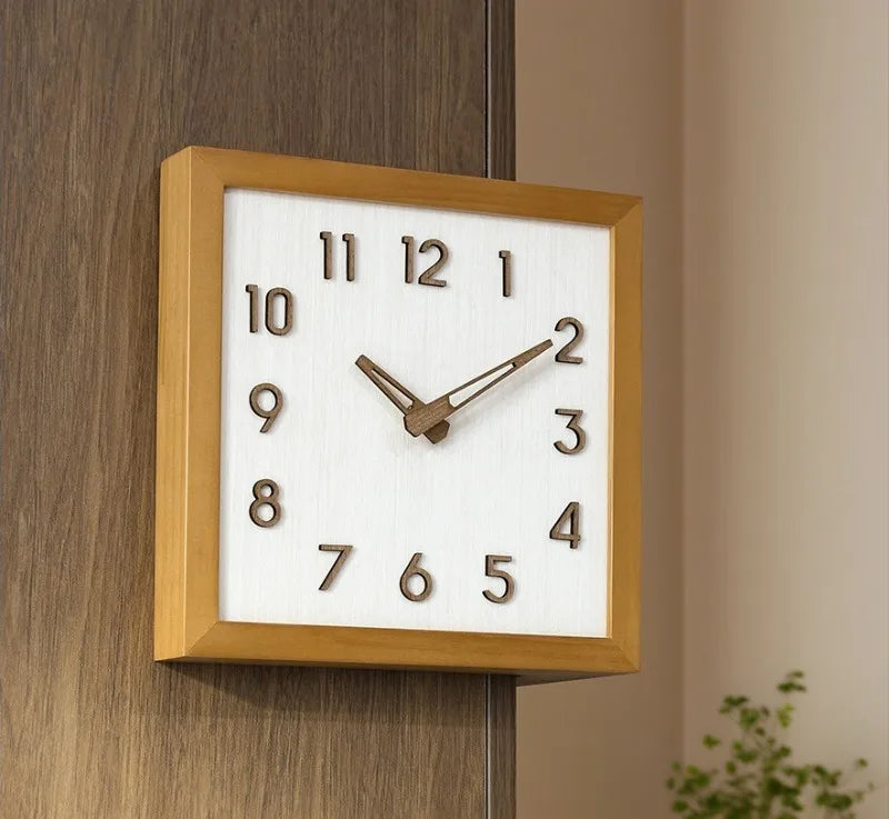 Corner Wall Clock Wood Double Sided Wall Watch Luxury Aesthetic Modern Clocks