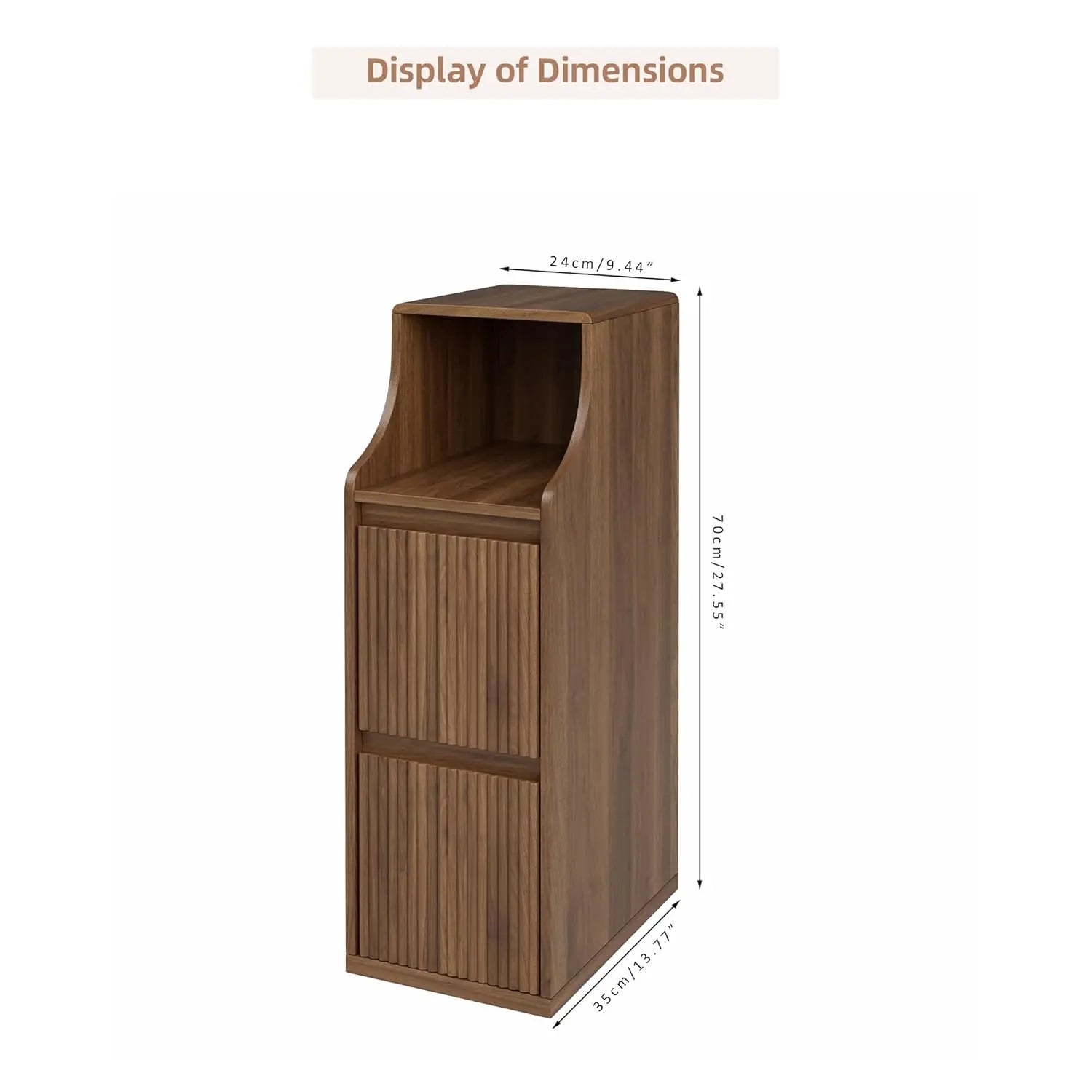 Fluted Narrow Nightstand Set Of 2, Skinny Bedside Table With 2 Drawers