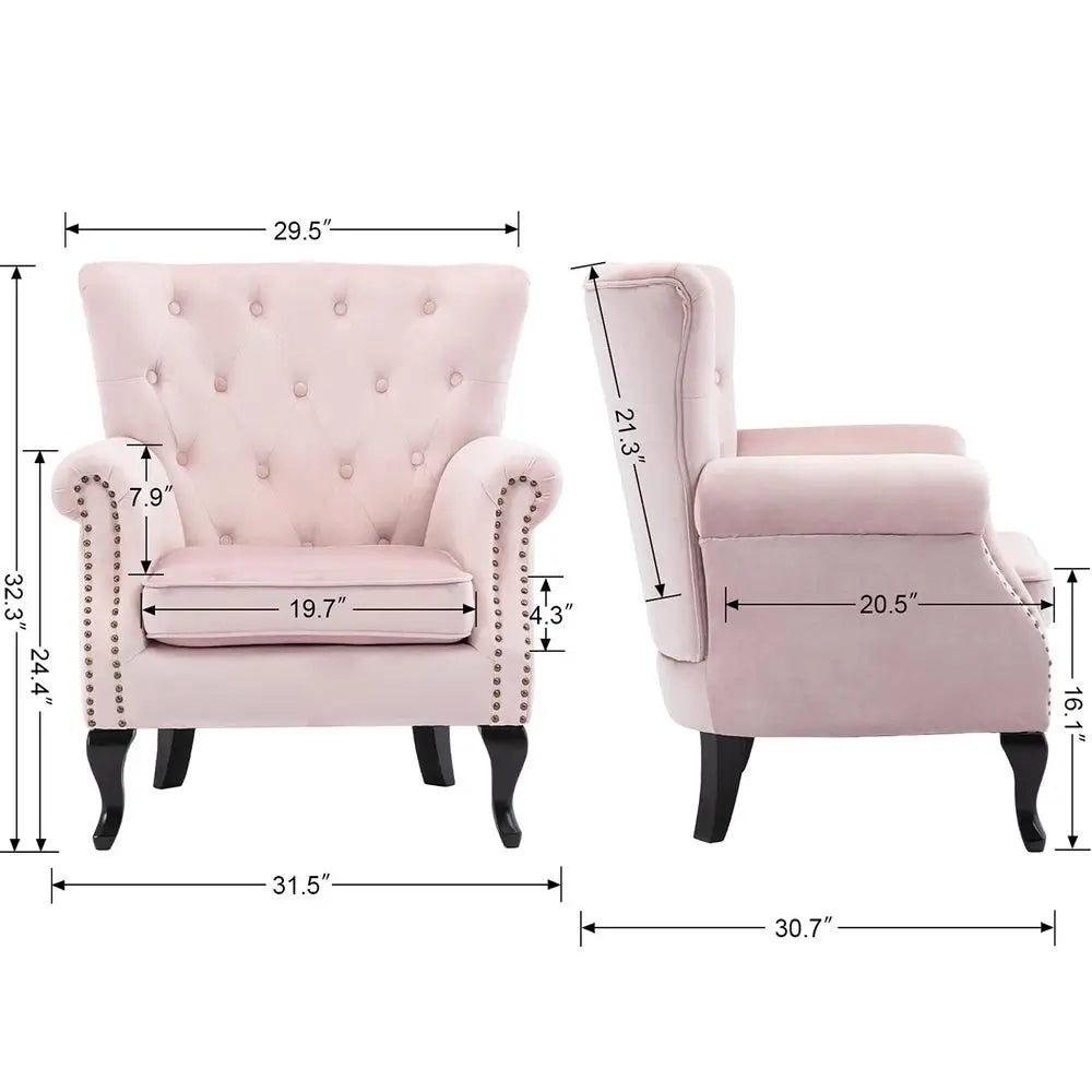 Accent Chair for Living Room Velvet Button Tufted Armchair Wingback Chair