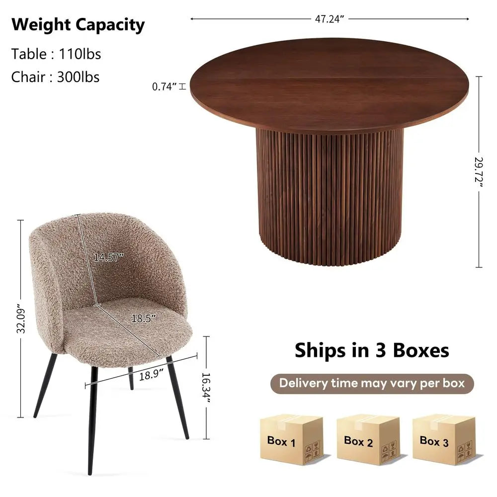 5Piece Wooden Round Dining Room Table and Chair Set, 47Inch Kitchen Table