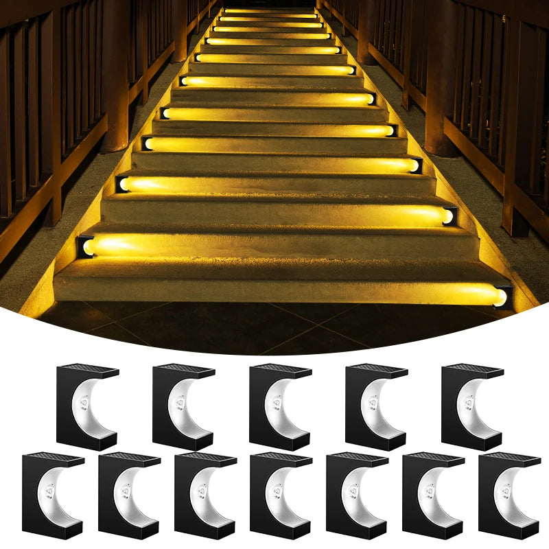 8/12Pcs Solar Step Lights Pathway Stair Outdoor Garden Lights Waterproof Lights