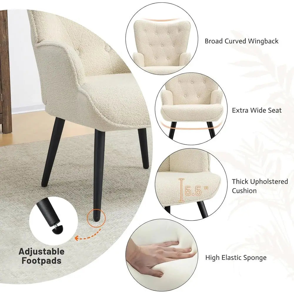 Ivory High-Back Wingback Chair Tufted Accent for Living Room or Bedroom