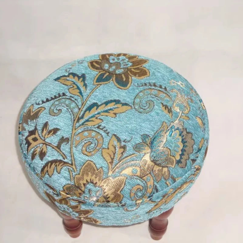 ‌Velvet Fabric Footstool, Entryway Shoe Storage Bench, Round Ottoman Pouf