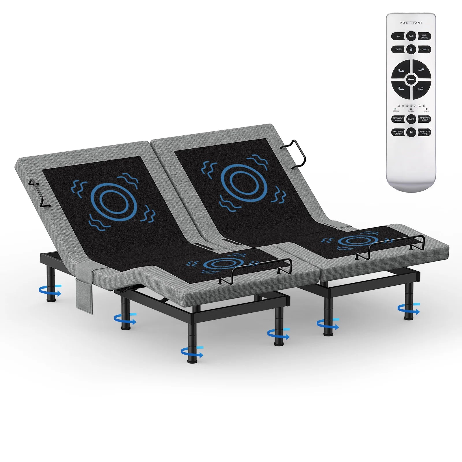 Furgle Split King Adjustable Bed Base — Massage, Dual Motor & Wireless Remote