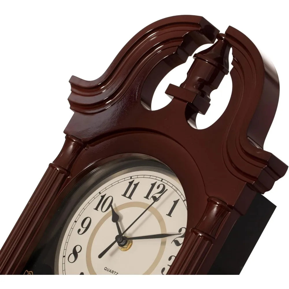 Grandfather Clock Wood Grain Swinging Pendulum Chiming Decorative Wall Accent