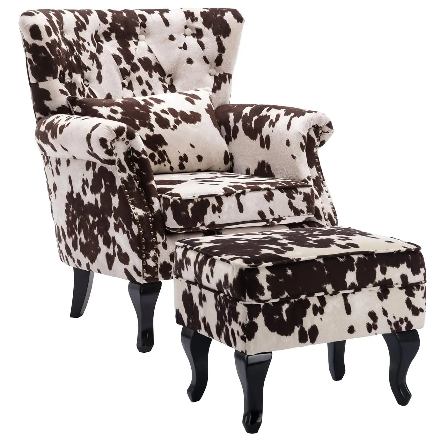 Mid Century Button Tufted Velvet Wingback Accent Club Chair With Pillow