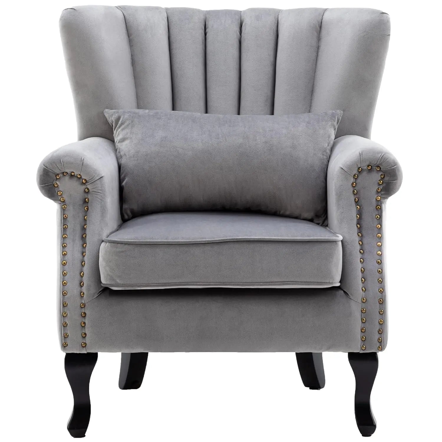 Mid Century Button Tufted Velvet Wingback Accent Club Chair With Pillow