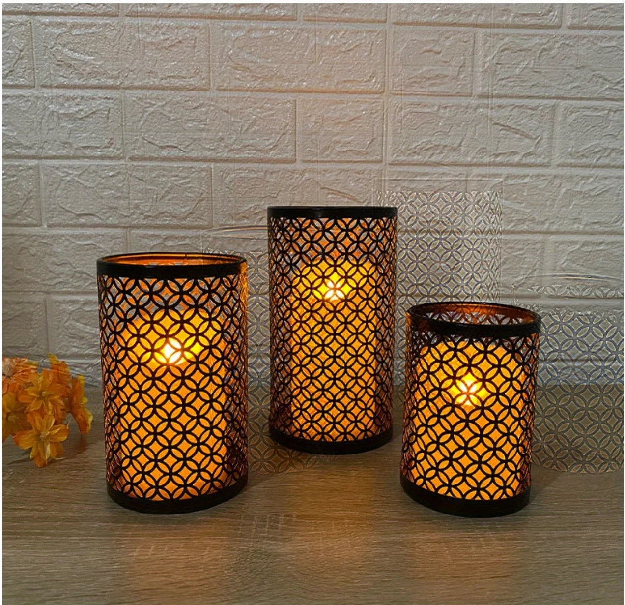 A set of three new Nordic iron art hollowed out candle holders candle holders, handicraft decorations