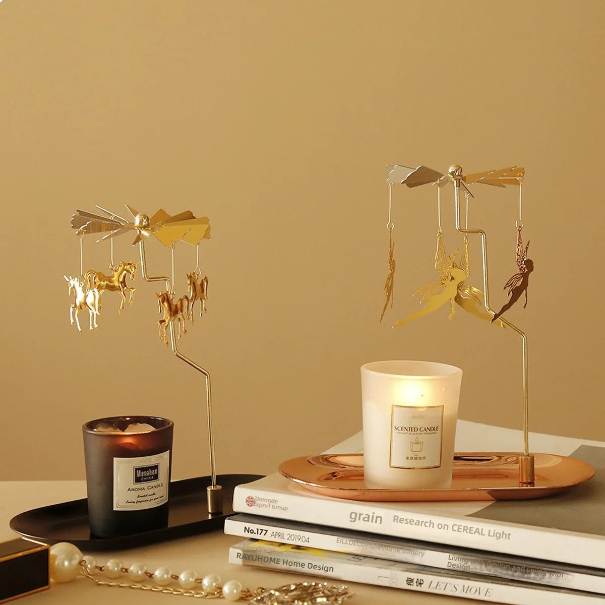 Windmill Rotating Candle Holder Lamp Gold Metal for Table Design Candlesticks