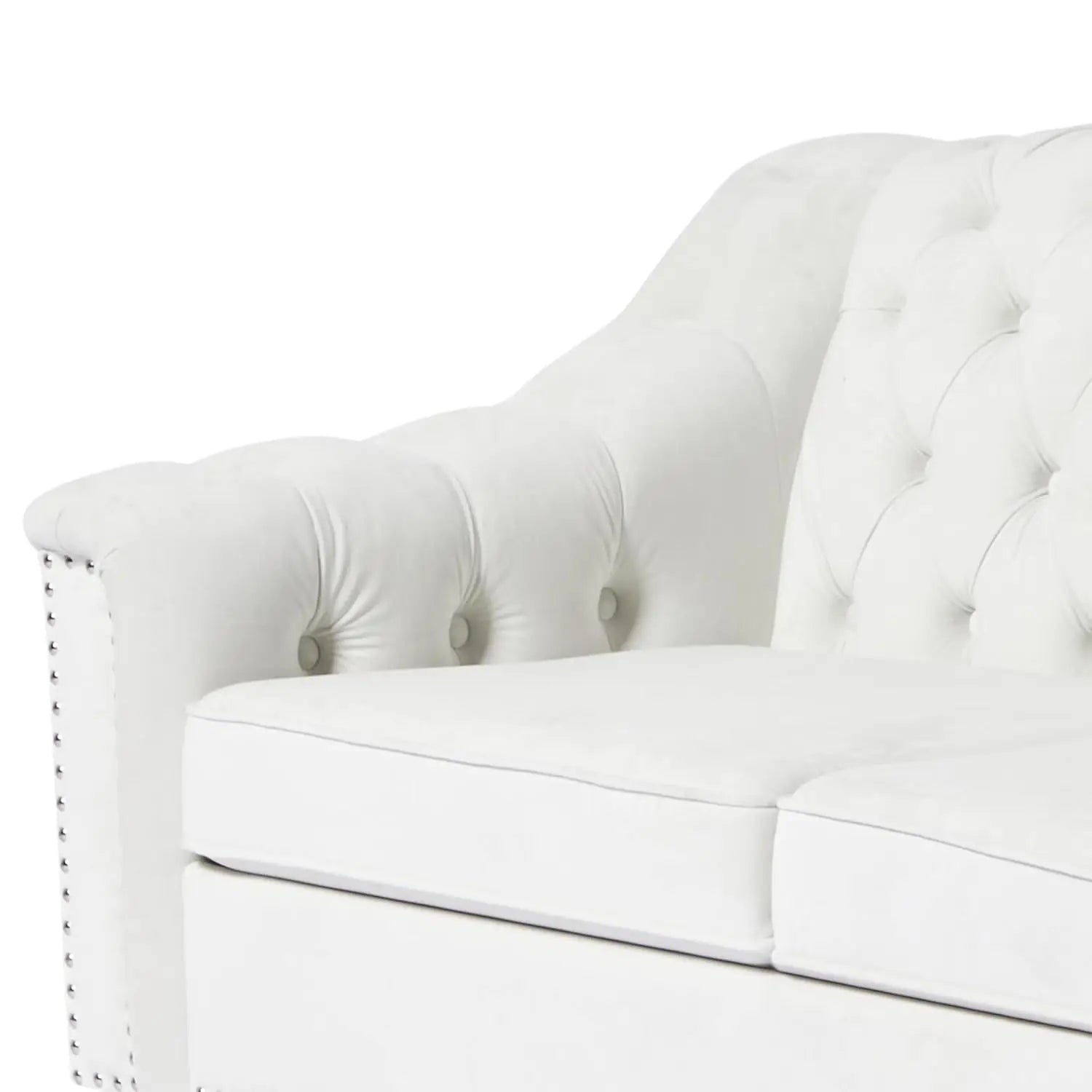 White Velvet Upholstered High Back Armchair Mid-Century Solid Wood Legs