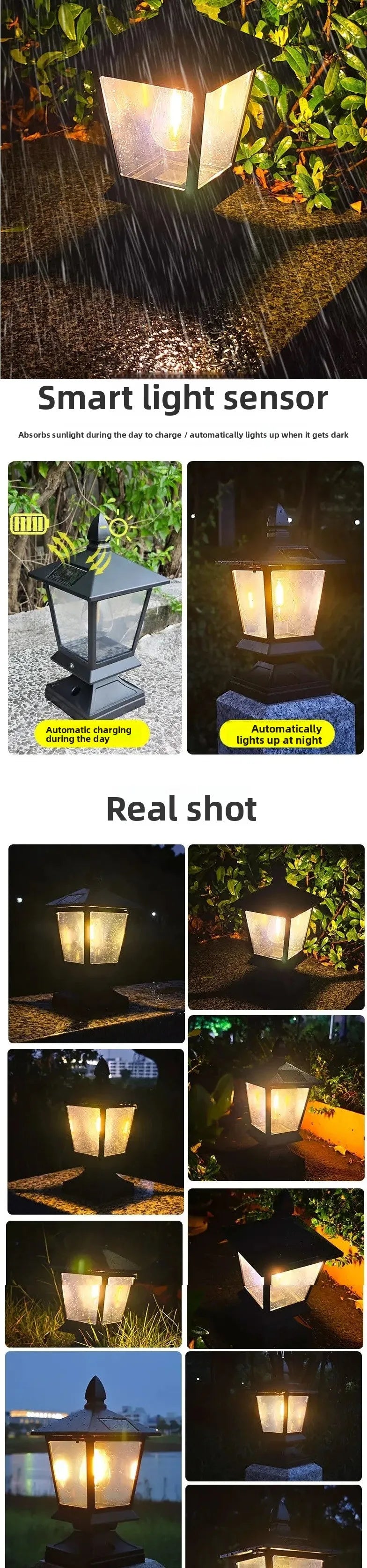 Outdoor Solar Pillar Light Waterproof Garden Villa Fence Lamp Landscape