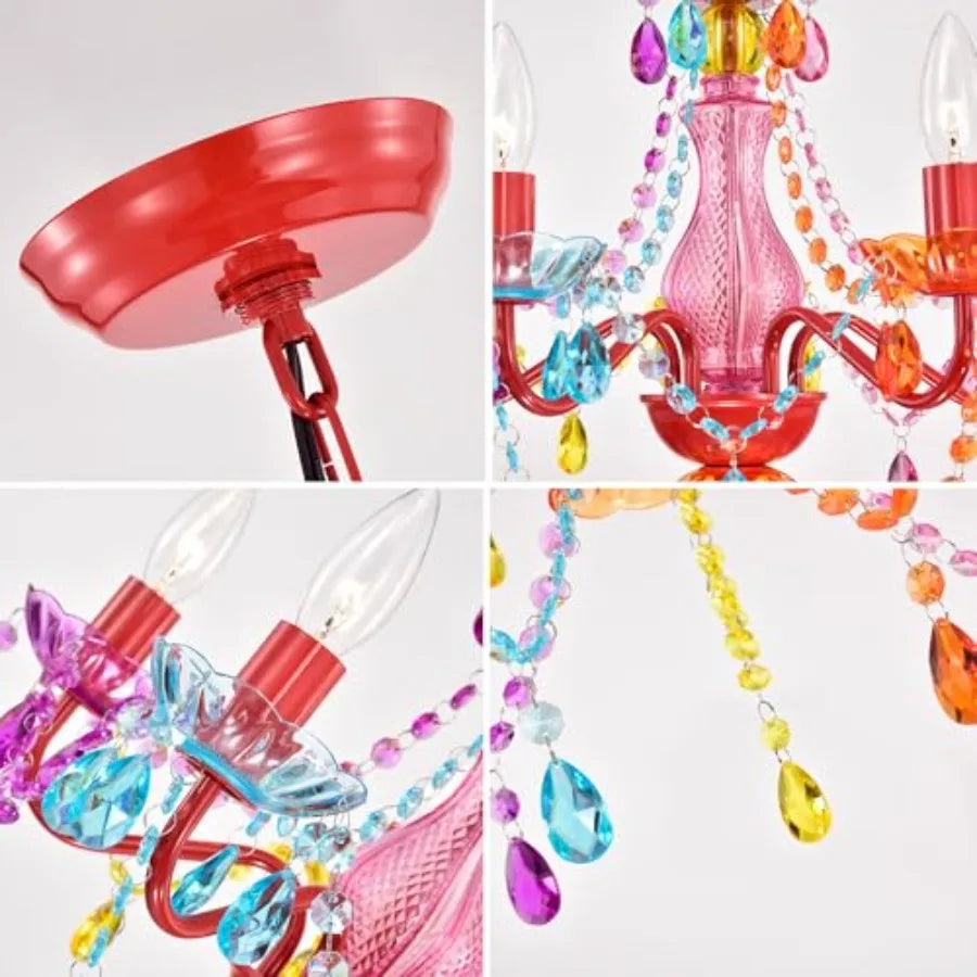 Colorful Small Crystal Chandelier for Girls Bedroom 5-Light Acrylic Chandelier