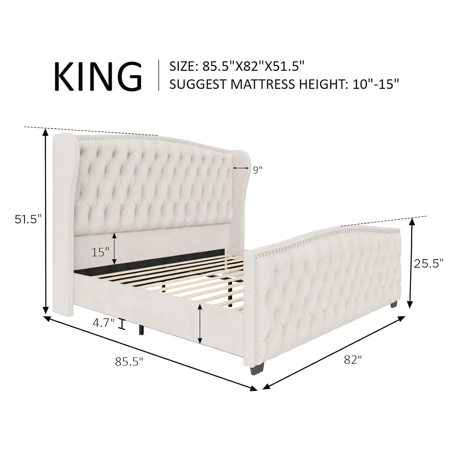 King Size Platform Bed Frame Velvet Upholstered Deep Button Tufted Box