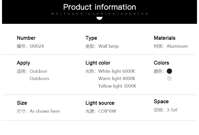 6W COB Waterproof AC85-265V Surface Mounted LED Wall Light Modern Luminaire