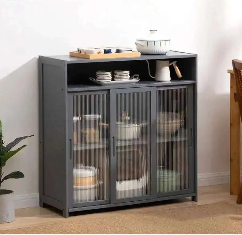 Modern Minimalist Kitchen Cabinet for Home Dust-proof Two-way Sliding Door