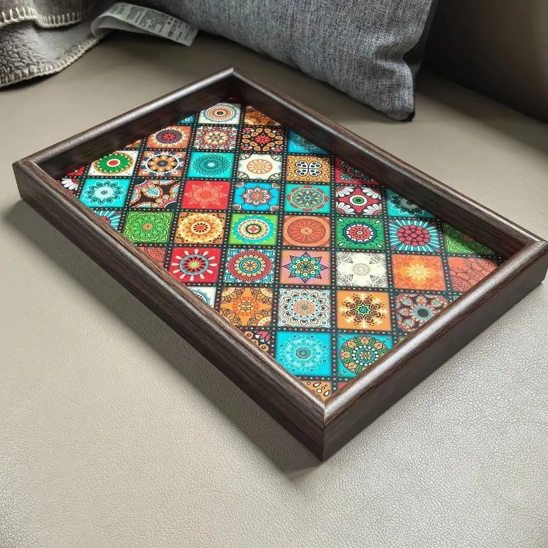 Bohemian Style Handmade Wooden Tray Jewelry Storage Tray Desktop Foyer