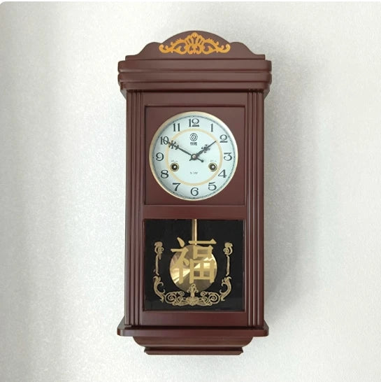 Retro Mechanical Wall Clock Vintage Clock Wind Pendulum Fengshui Town Clock