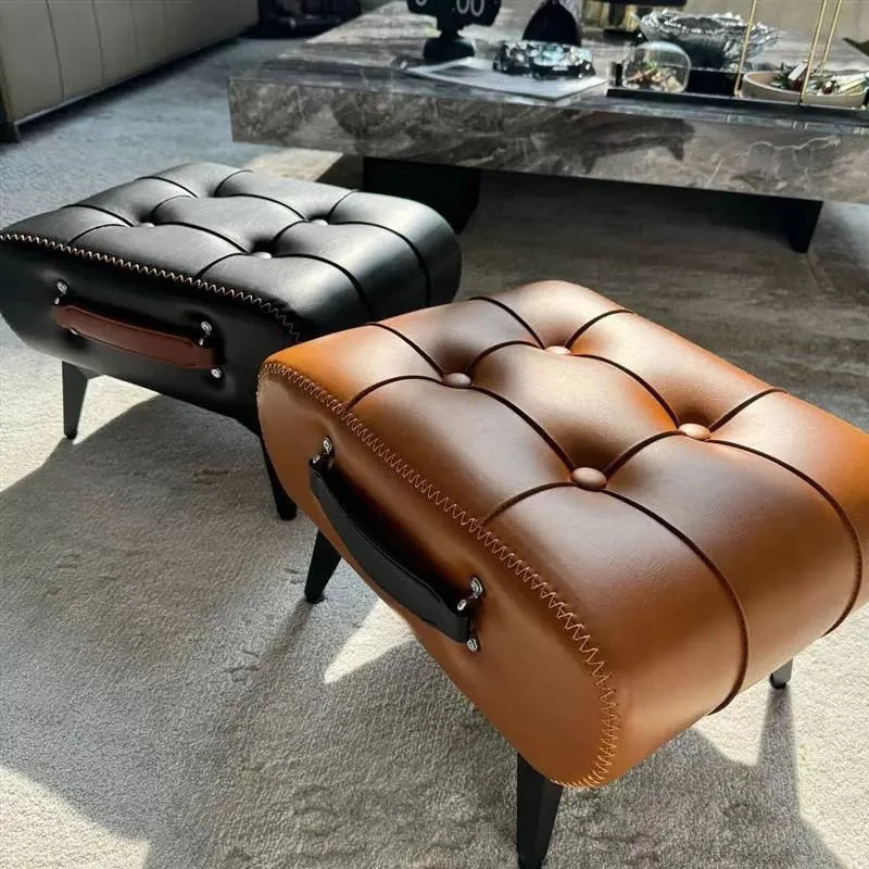 Foldable Foot Stool Extra Thick PU Leather & High-Density Foam Portable