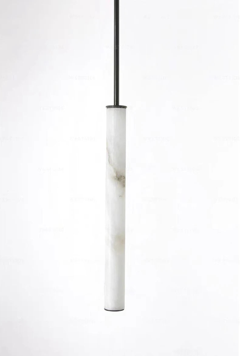 Cylindrical Natural Marble Chandelier Black Brass 3000K Indoor Bedroom Lamp