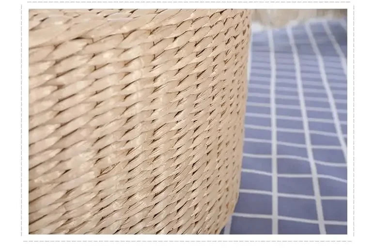Handmade Woven Natural Straw Round Pouf Tatami Cushion Floor Cushion Home