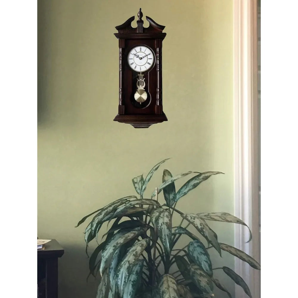 Traditional Wooden Grandfather Wall Clock with Pendulum and Westminster Chime