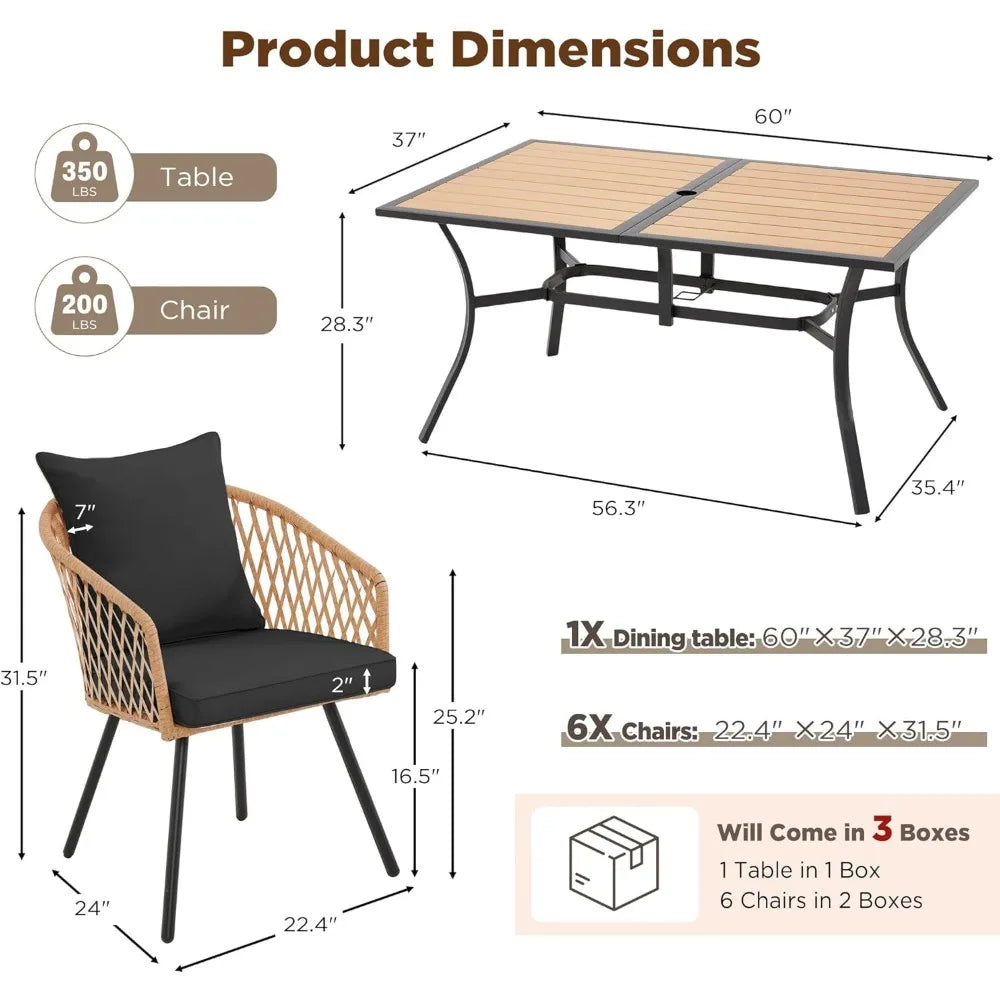 All-Weather Rattan Patio Dining Set with 60