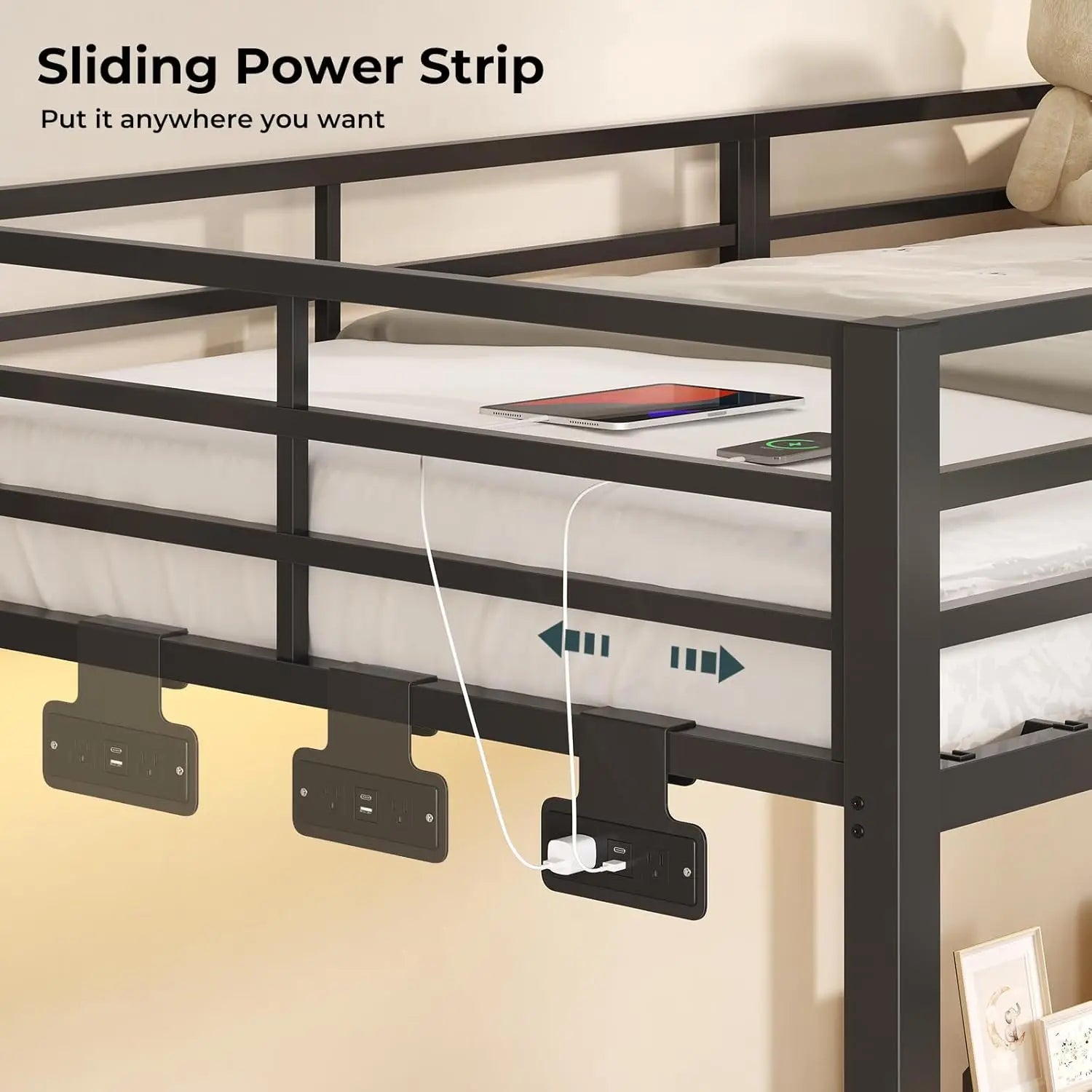 Triple Bunk Bed with Storage Staircase, RGB Lights & Charging Station, Twin Over Twin, Heavy Duty Metal 3 Bunk Beds, Customized