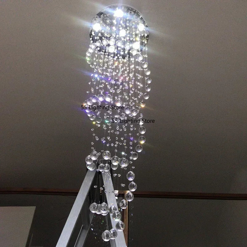 Modern Large K9 Crystal LED Chandeliers for Spiral Living Room Staircase Lamp