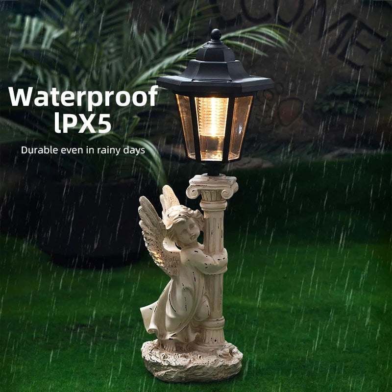 Solar Angel Sculpture Yard Light Resin Hexagonal Lamp Decorative Ornament