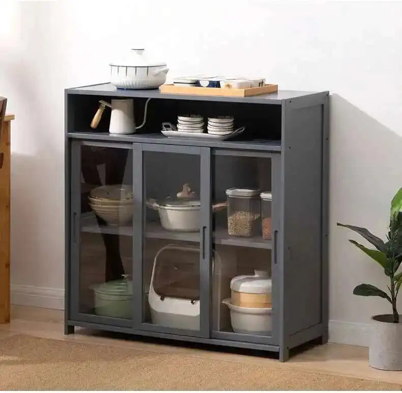 Modern Minimalist Kitchen Cabinet for Home Dust-proof Two-way Sliding Door