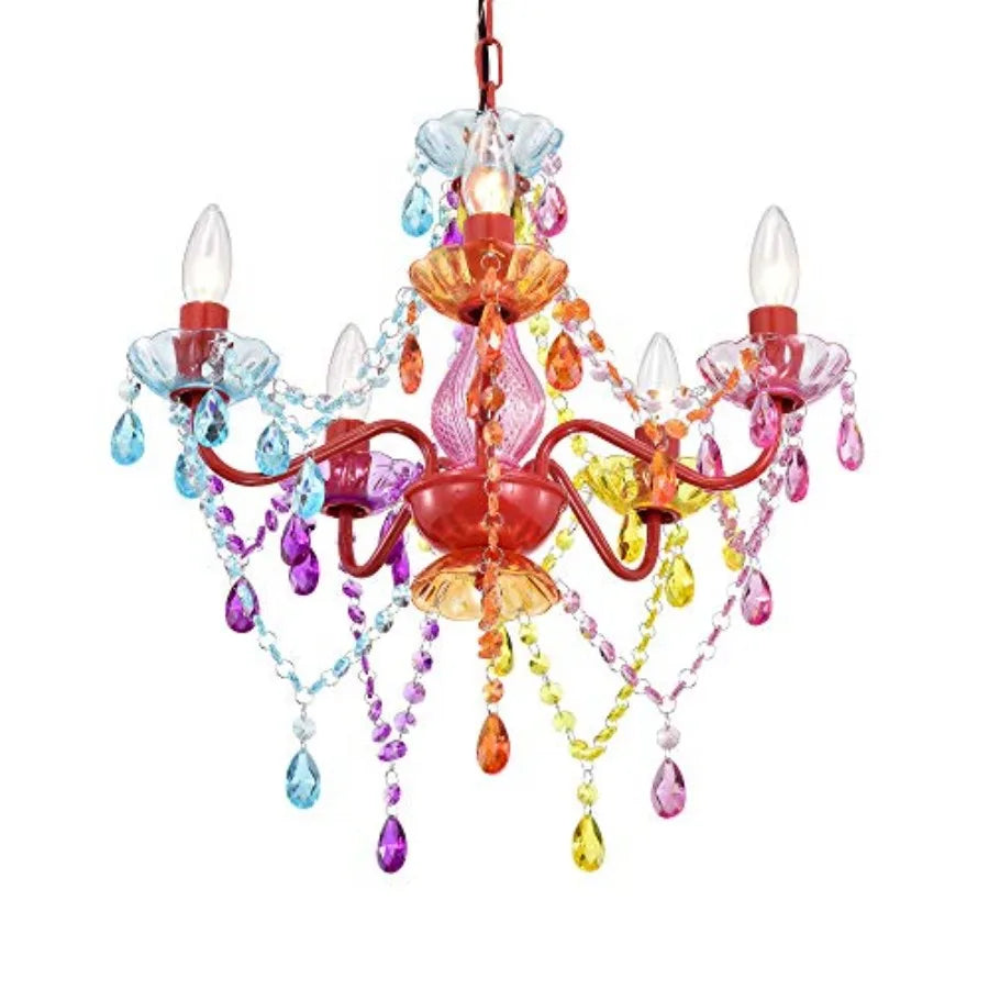 Colorful Small Crystal Chandelier for Girls Bedroom 5-Light Acrylic Chandelier