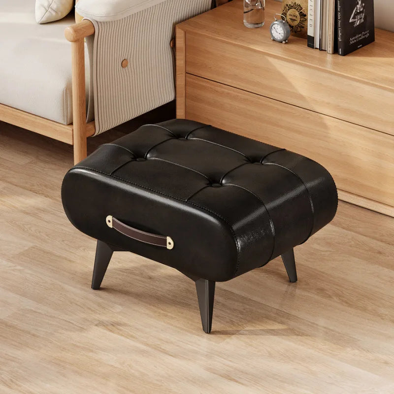 Foldable Foot Stool Extra Thick PU Leather & High-Density Foam Portable