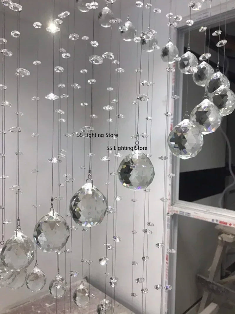 Modern Large K9 Crystal LED Chandeliers for Spiral Living Room Staircase Lamp