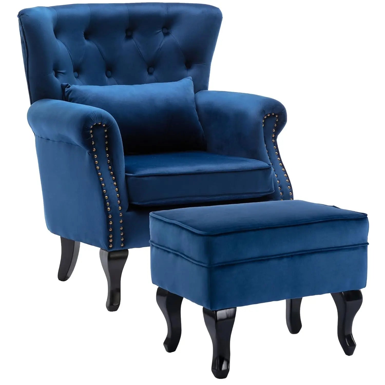Mid Century Button Tufted Velvet Wingback Accent Club Chair With Pillow