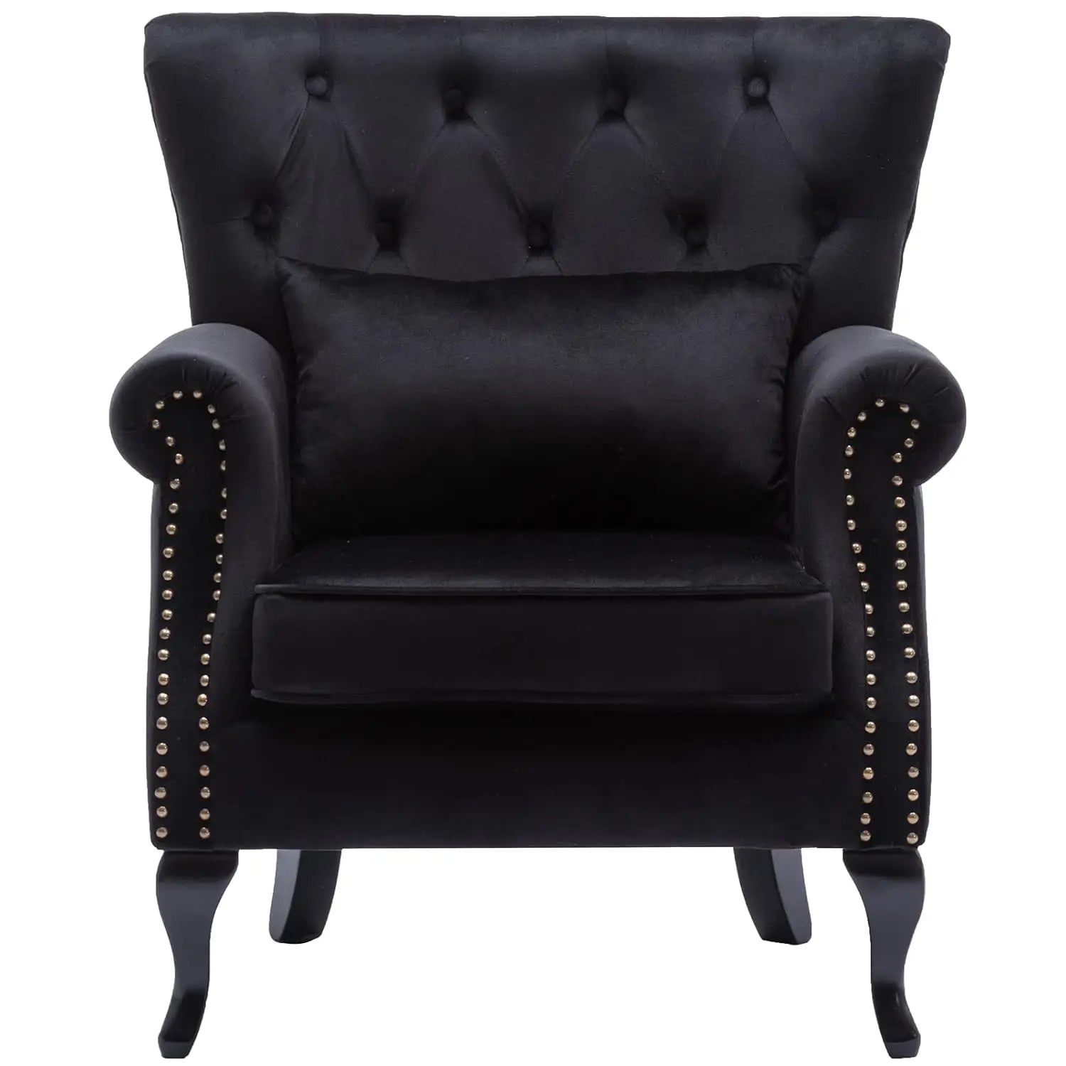Mid Century Button Tufted Velvet Wingback Accent Club Chair With Pillow