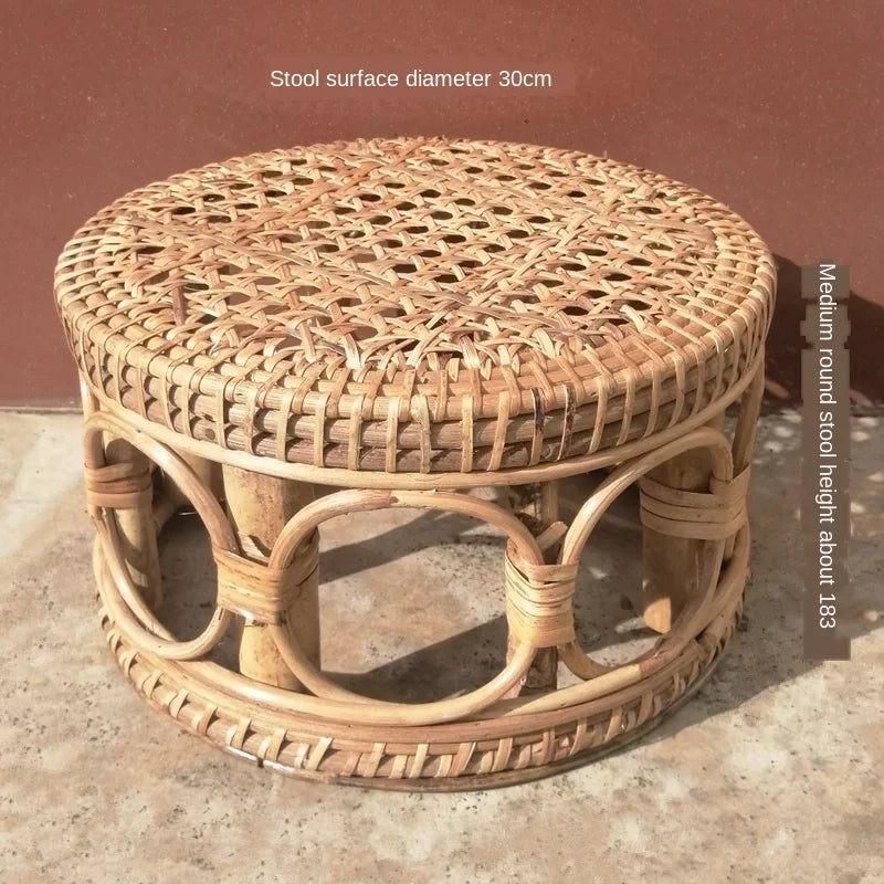 Rattan Low Stool Living Room Small Apartment Round chair Ottomans