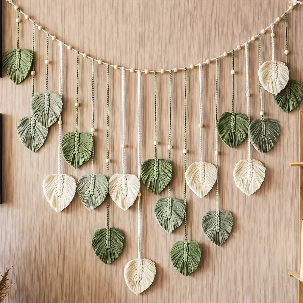 Modern Woven Wall Decor, Beautiful Room Decor, Green Leaves Hanging on The Walls