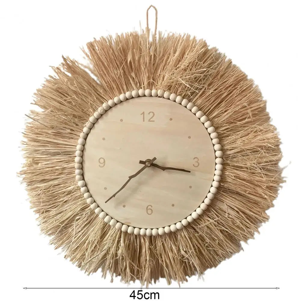 Nordic Straw Wall Clock Hand Woven Round Wall Art Decor Farmhouse Clock