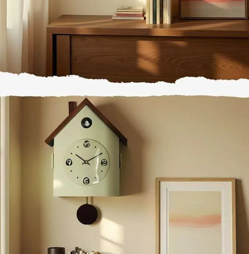 Wooden Cuckoo Bird Wall Clock Pendulum Creative Living Room Pendulum Clock