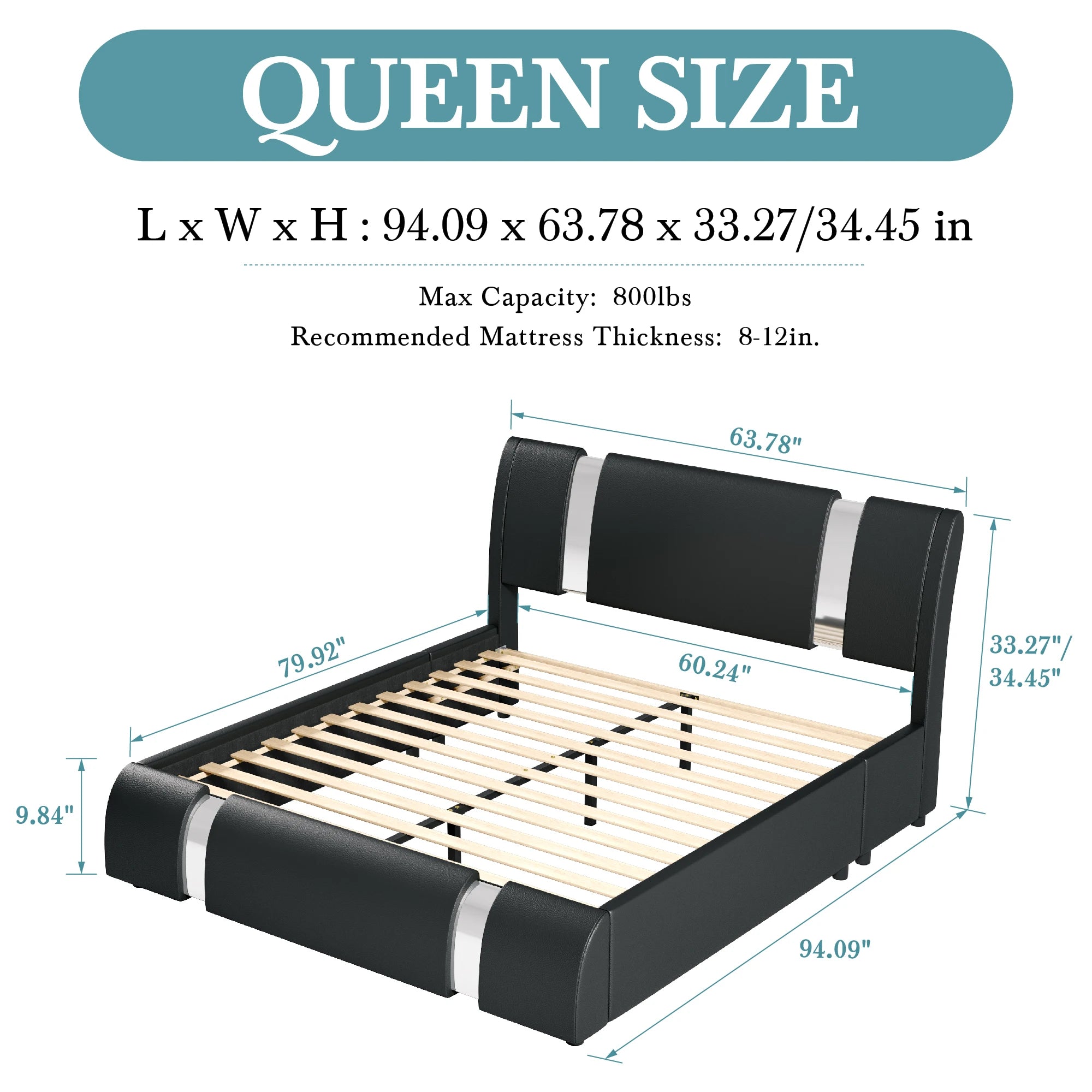 Luxury Leather Platform Bed with Curved Headboard — Queen & King