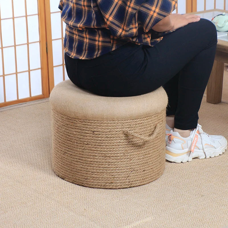 Adult-Seated Floor Seat Decor‌ Natural Jute Handwoven Pouf Ottoman