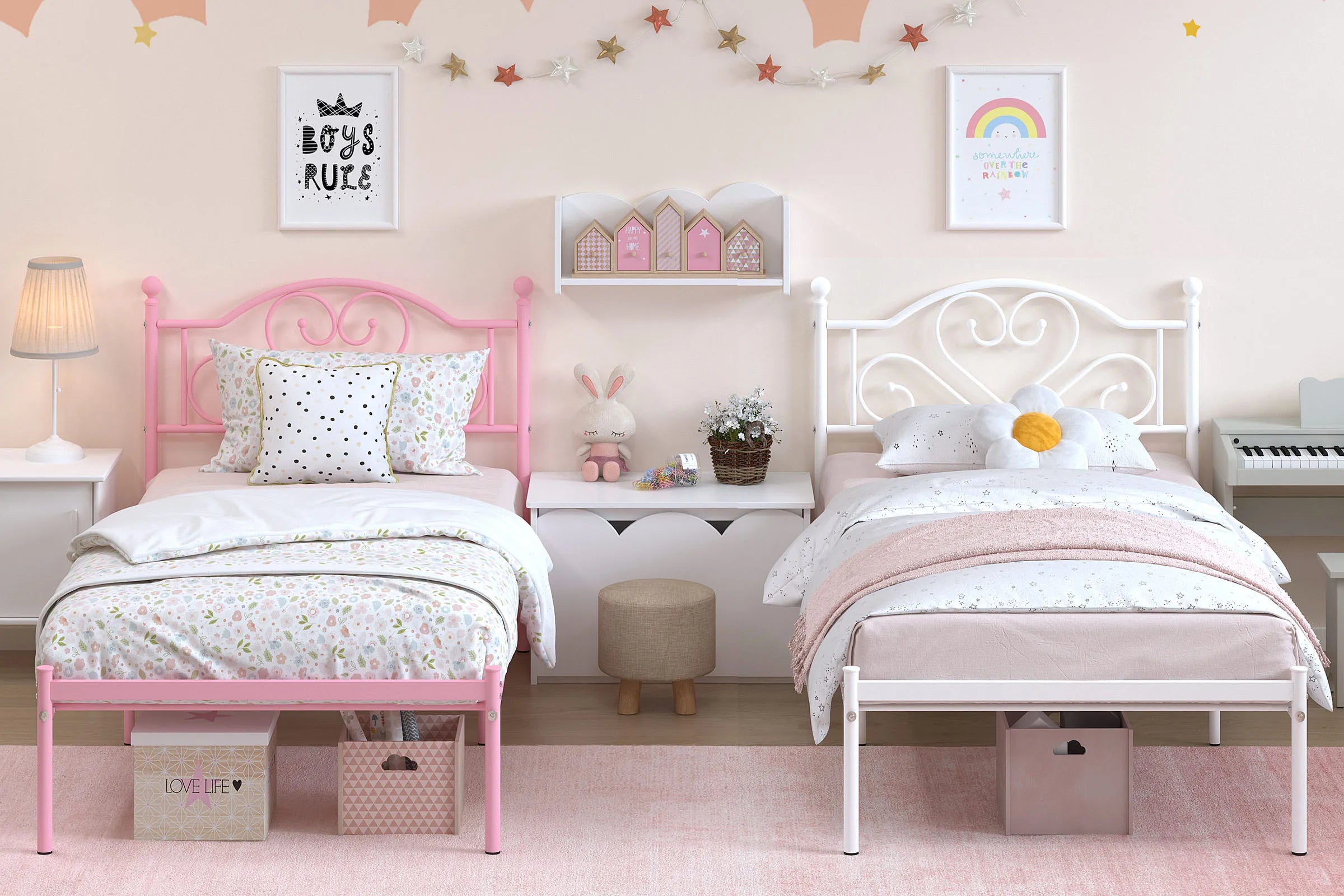 Twin Bed Frame with Headboard, Heavy Duty Metal Platform Bed with Under Bed