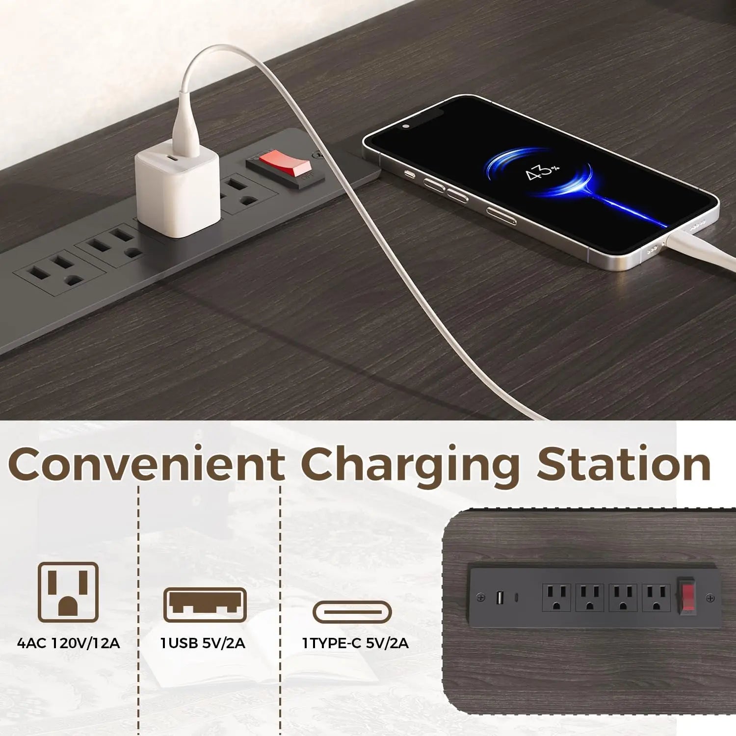 TV Console with 2 Sliding Doors in Grille Design & Charging Station, for Living