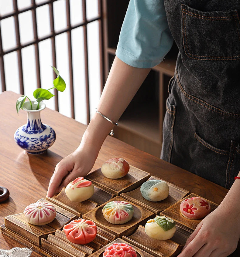 Wooden Snack Tray 9-Compartment Dessert Platter Specialty Plates Set