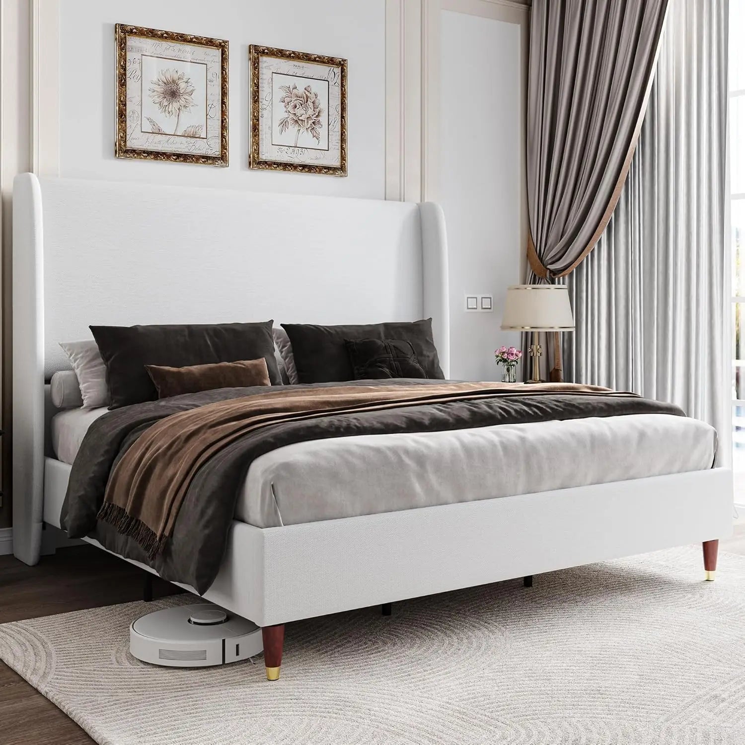 King Upholstered Wingback Platform Bed Frame — 51