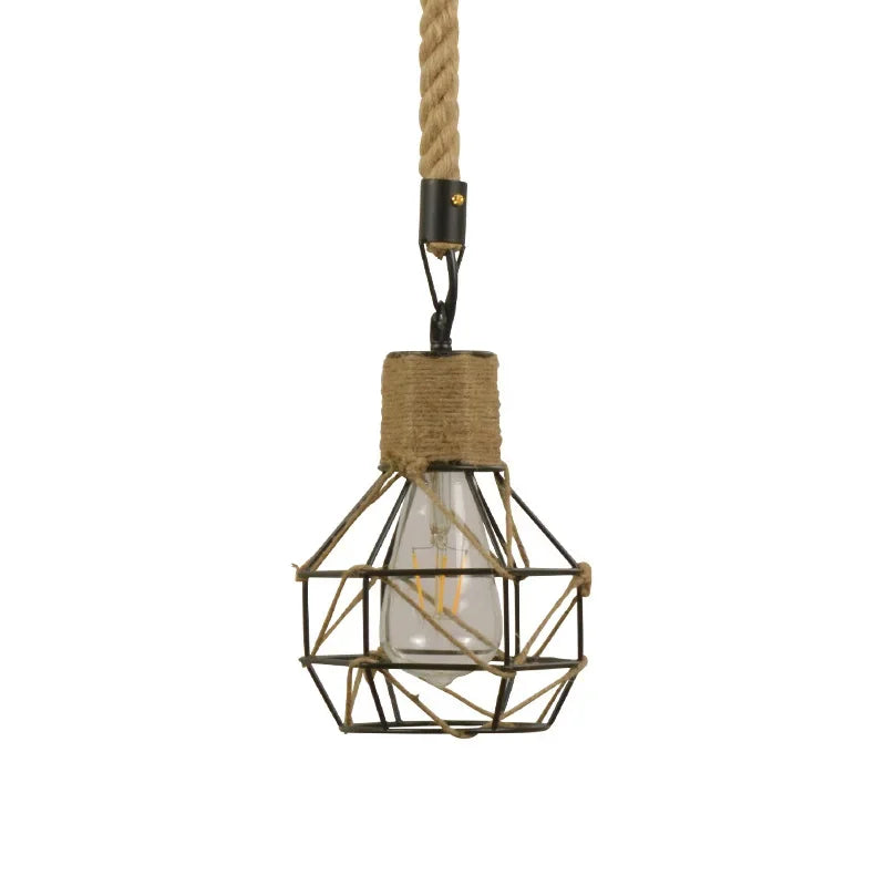 Vintage Pendant Light Hemp Rope Iron Art Industrial Style Originality Chandelier
