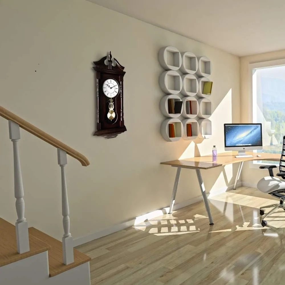 Traditional Wooden Grandfather Wall Clock with Pendulum and Westminster Chime