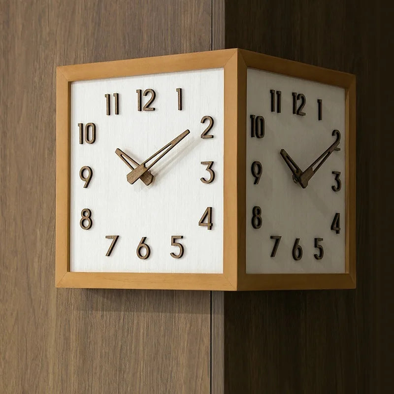 Corner Wall Clock Wood Double Sided Wall Watch Luxury Aesthetic Modern Clocks